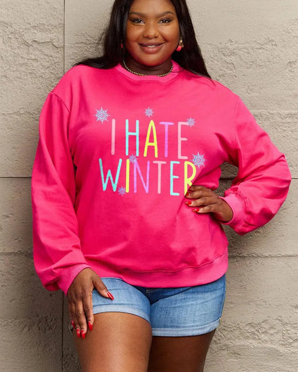 Simply Love Full Size I HATE WINTER Dropped Shoulder Sweatshirt - ShopEasier