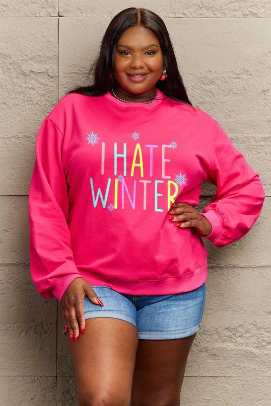 Simply Love Full Size I HATE WINTER Dropped Shoulder Sweatshirt - ShopEasier