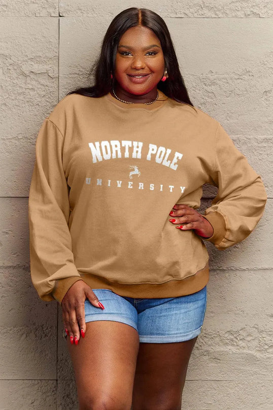 Simply Love Full Size NORTH POLE UNIVERSITY Graphic Sweatshirt - ShopEasier