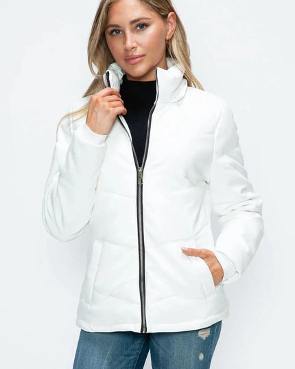 How Dare U Pocketed Zip Up Puffer Jacket with Removable Hood - ShopEasier