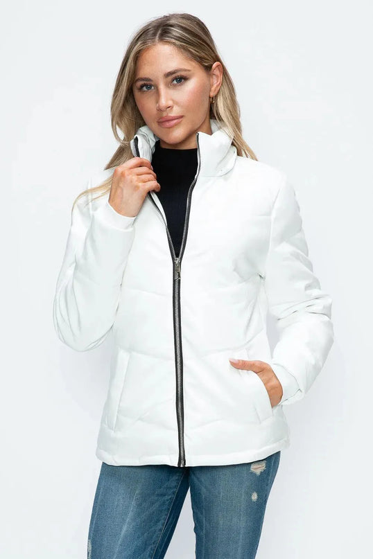 How Dare U Pocketed Zip Up Puffer Jacket with Removable Hood - ShopEasier