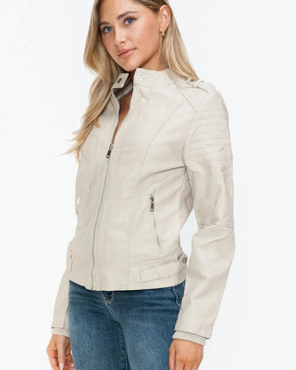 Snobbish PU Leather Biker Jacket with Side Zip Pockets - ShopEasier