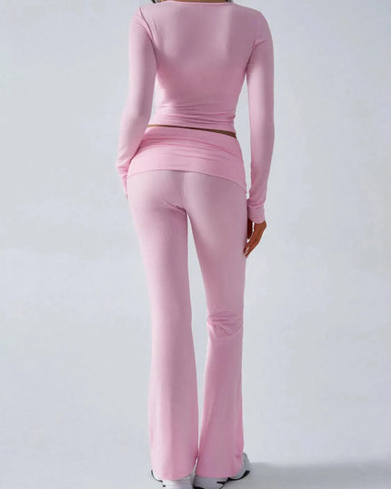 Chic Ruched Long Sleeve Top and Pants Ensemble