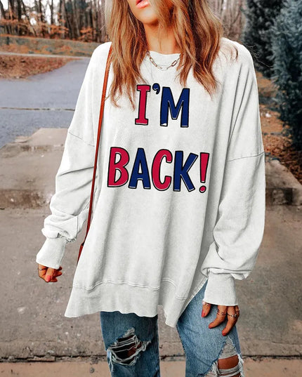 Chic Slit Round Neck Long Sleeve Sweatshirt