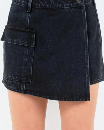 Cargo Pocket Mini Skort with Button Waist Closure