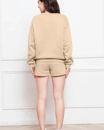 Two-Piece Drawstring Shorts and Long Sleeve Sweatshirt Set