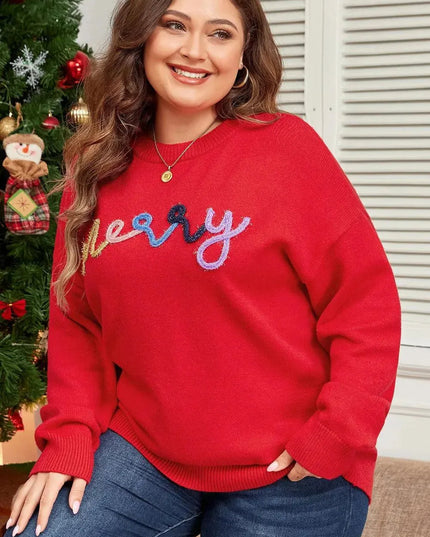 Plus Size MERRY Round Neck Long Sleeve Sweater - ShopEasier