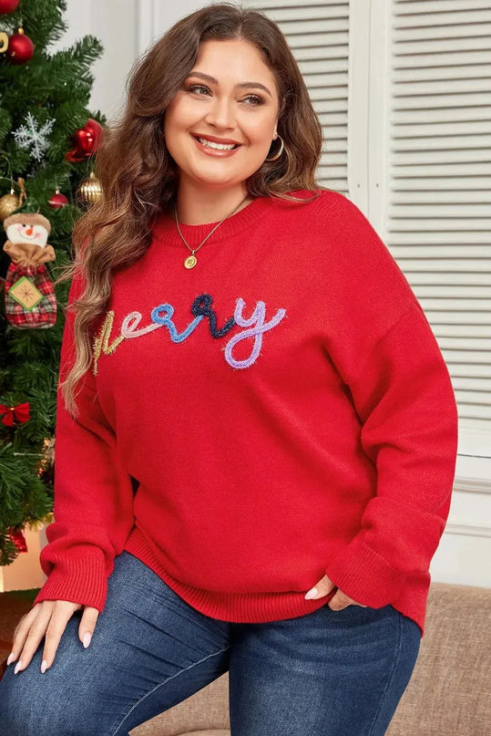 Plus Size MERRY Round Neck Long Sleeve Sweater - ShopEasier