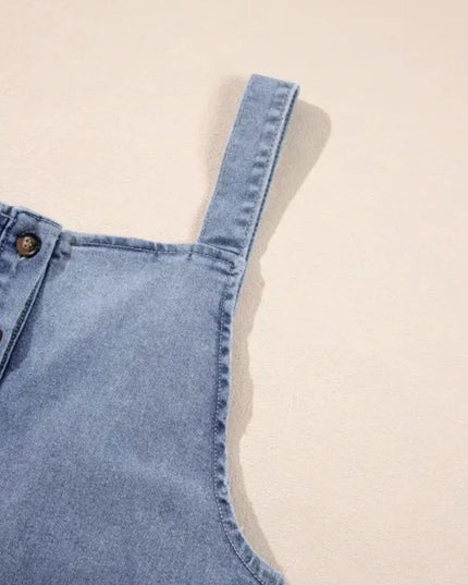 Wide Strap Denim Overalls with Pockets - ShopEasier