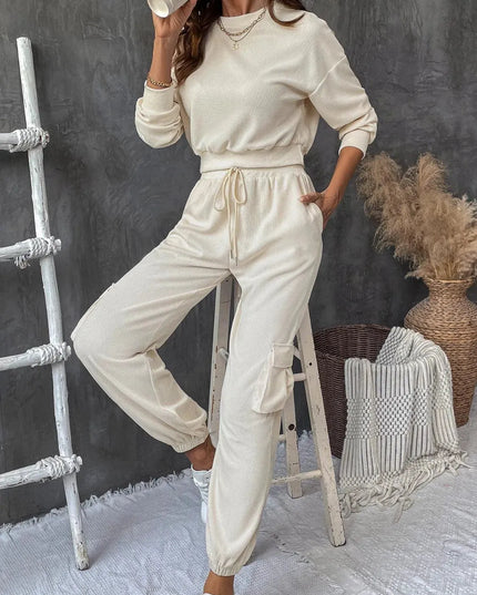 Perfee Casual Tied Long Sleeve Top and Pants Ensemble