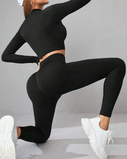 Mock Neck Long Sleeve Top and Leggings Active Set - ShopEasier