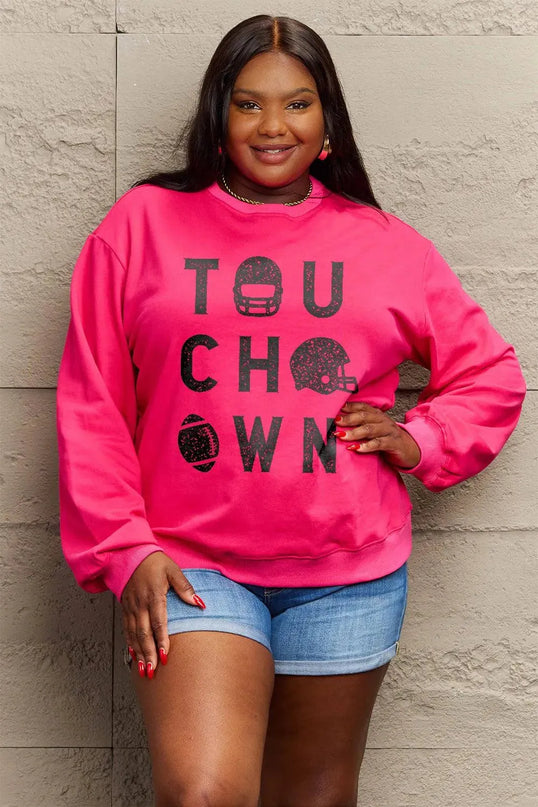 Simply Love Full Size TOUCHDOWN Long Sleeve Sweatshirt - ShopEasier