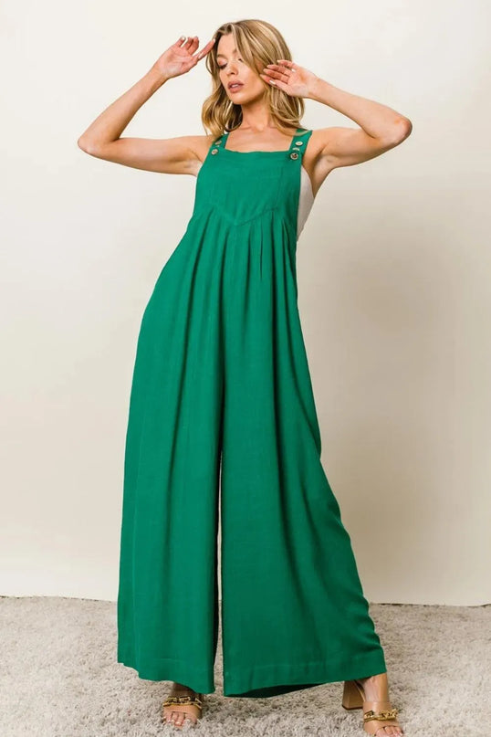 BiBi Texture Sleeveless Wide Leg Jumpsuit - ShopEasier