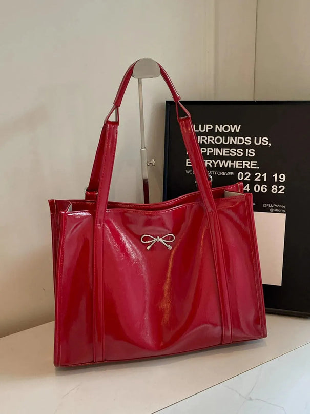 Fashionable Large PU Leather Bow Bag