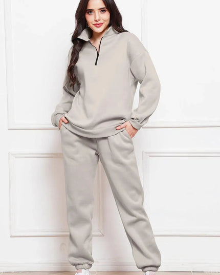 Half Zip Long Sleeve Sweatshirt and Pants Set - ShopEasier