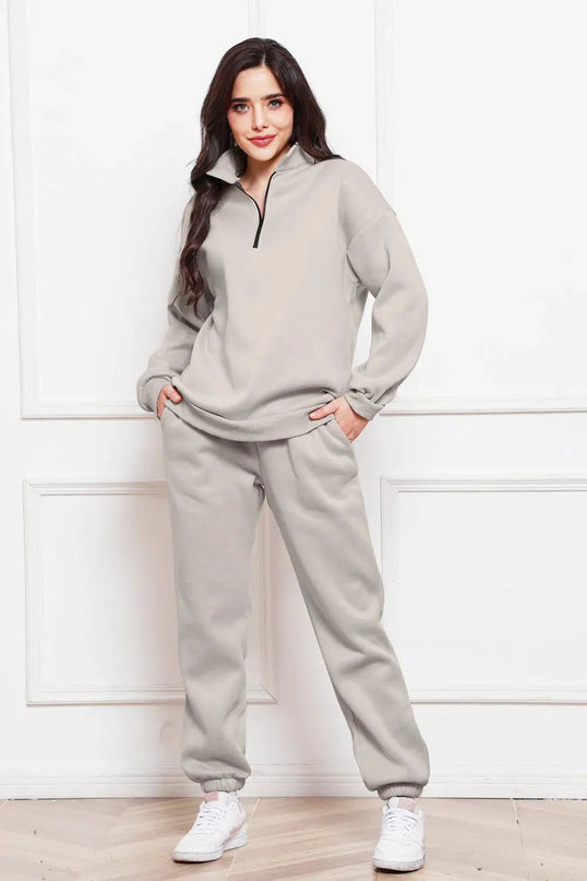 Half Zip Long Sleeve Sweatshirt and Pants Set - ShopEasier