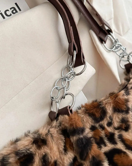 Bolso de hombro de piel sintética con estampado de leopardo