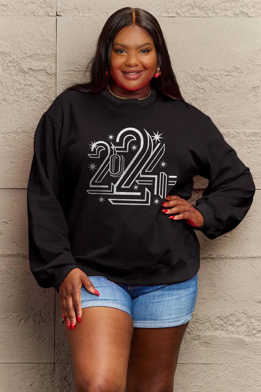 Simply Love Full Size 2024 Round Neck Dropped Shoulder Sweatshirt - ShopEasier