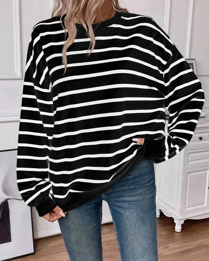 Chic Striped Round Neck Long Sleeve Sweatshirt