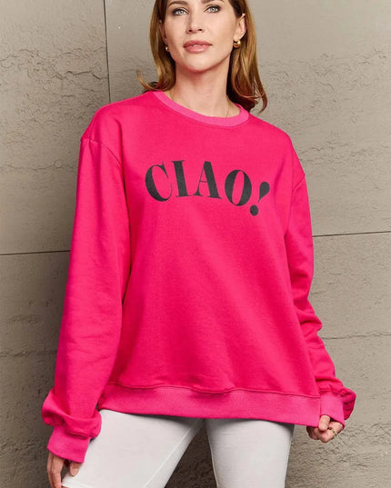 Simply Love Full Size CIAO！Round Neck Sweatshirt - ShopEasier