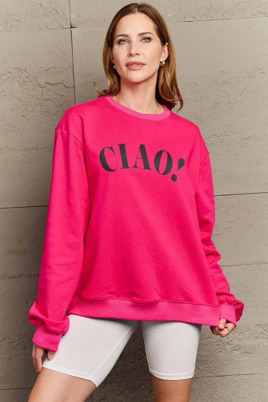 Simply Love Full Size CIAO！Round Neck Sweatshirt - ShopEasier