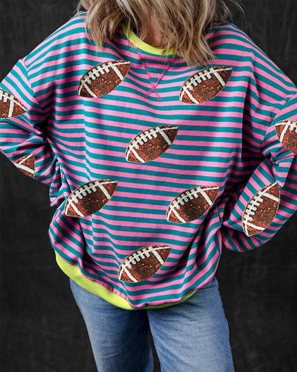 Sequin Striped Long Sleeve Football Sweatshirt