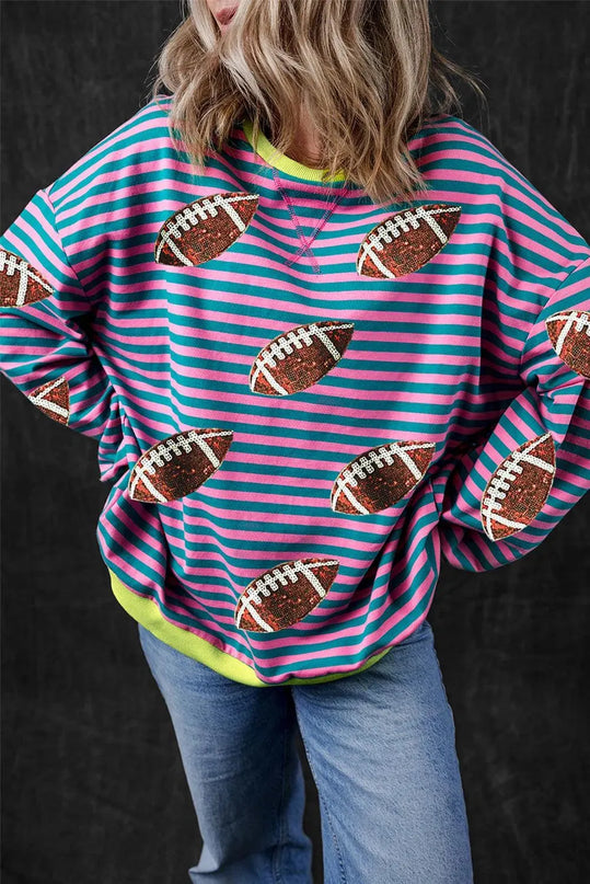 Sequin Striped Long Sleeve Football Sweatshirt