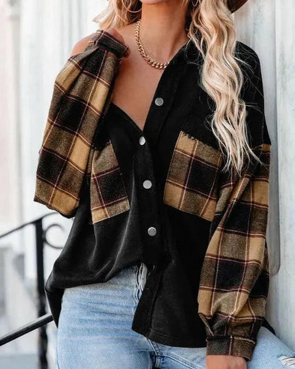 Plaid Button Up Shacket with Chest Pockets - ShopEasier