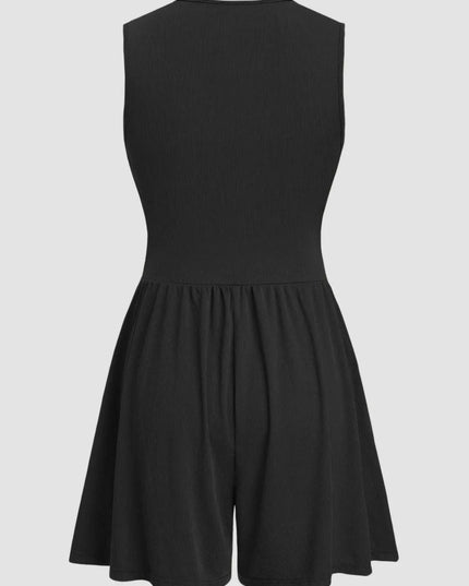 Ruched Deep V-Neck Sleeveless Jumpsuit