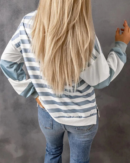 Football Striped Round Neck Long Sleeve Sweatshirt