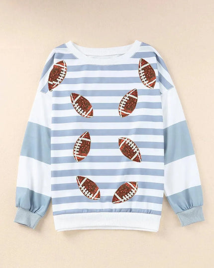 Football Striped Round Neck Long Sleeve Sweatshirt