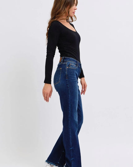 Judy Blue Full Size Raw Hem Straight Leg Jeans - ShopEasier