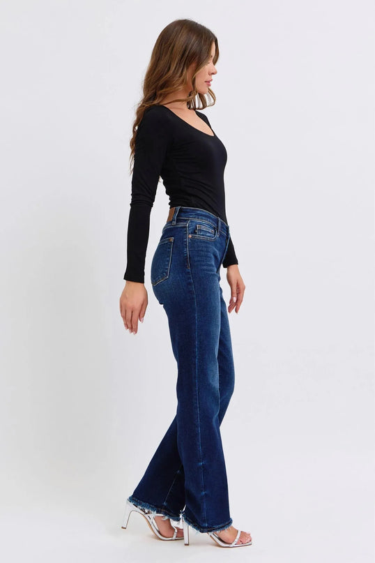 Judy Blue Full Size Raw Hem Straight Leg Jeans - ShopEasier