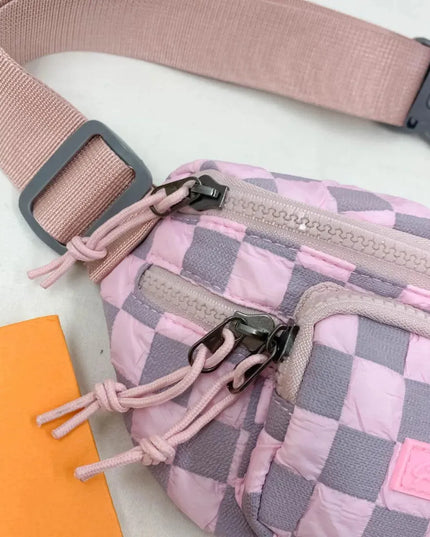 Checkered Adjustable Strap Nylon Crossbody Bag