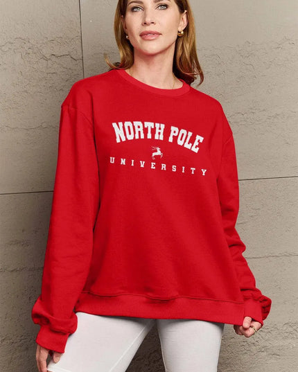 Simply Love Full Size NORTH POLE UNIVERSITY Graphic Sweatshirt - ShopEasier