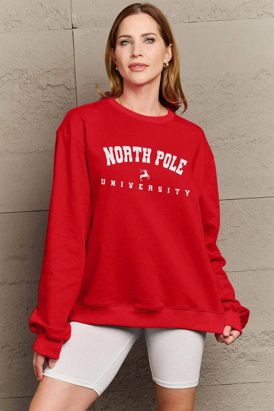 Simply Love Full Size NORTH POLE UNIVERSITY Graphic Sweatshirt - ShopEasier