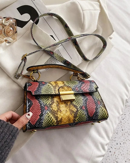 PU Leather Snakeskin Print Crossbody Bag