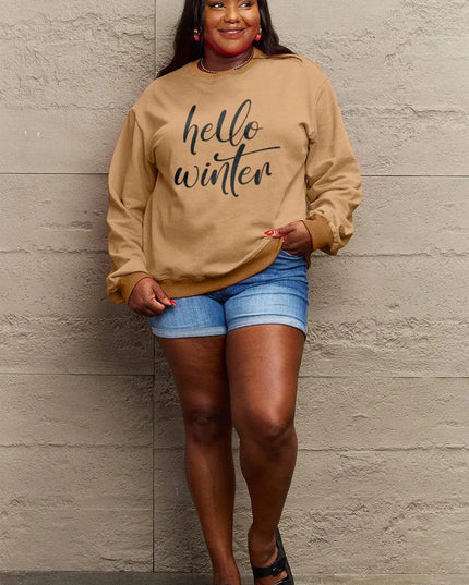 Simply Love Full Size HELLO WINTER Graphic Sweatshirt - ShopEasier