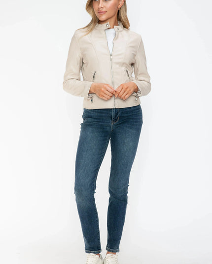 Snobbish PU Leather Zip Up Jacket with Pockets - ShopEasier