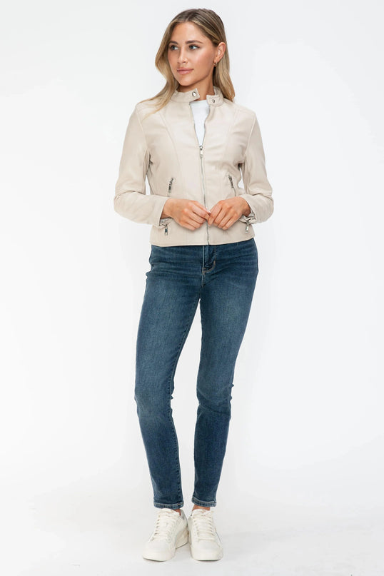 Snobbish PU Leather Zip Up Jacket with Pockets - ShopEasier