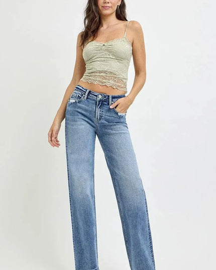 RISEN Full Size High Rise Straight Leg Jeans with Pockets - ShopEasier