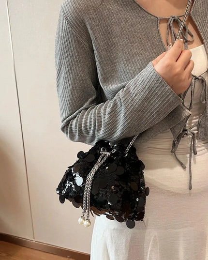 Drawstring Sequin Crossbody Bag