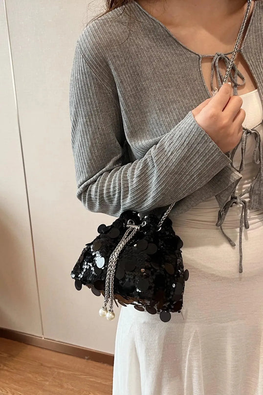 Drawstring Sequin Crossbody Bag