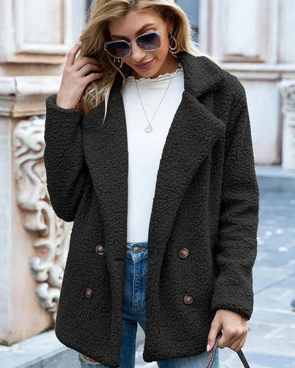 Luxe Urban Sherpa Coat with Lapel Collar