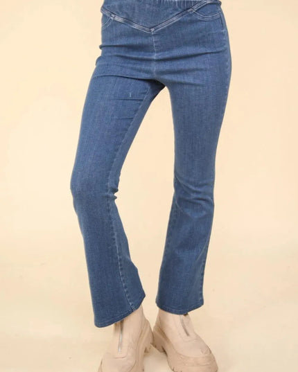 VERY J Washed Denim Stretchy Crossover Waist Leggings - ShopEasier