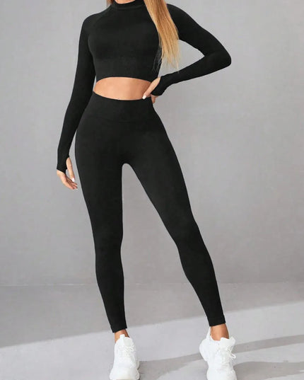 Mock Neck Long Sleeve Top and Leggings Active Set - ShopEasier