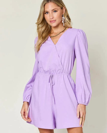 Double Take Full Size Drawstring Long Sleeve Romper - ShopEasier