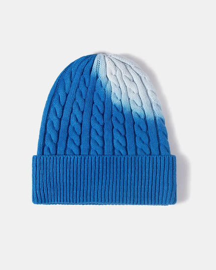 Contrast Tie-Dye Cable-Knit Cuffed Beanie