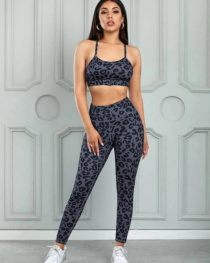 Leopard Cutout Sports Bra and Leggings Set - ShopEasier