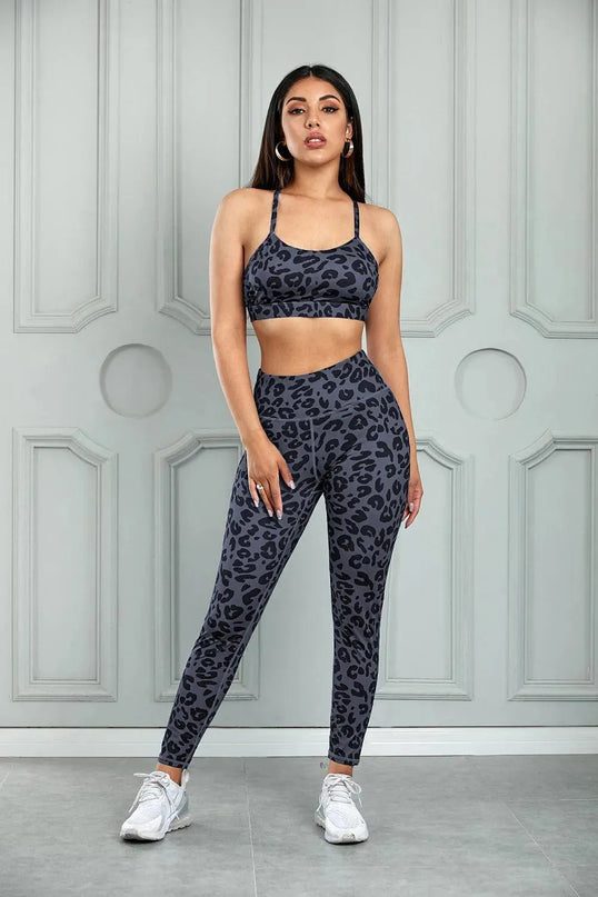 Leopard Cutout Sports Bra and Leggings Set - ShopEasier